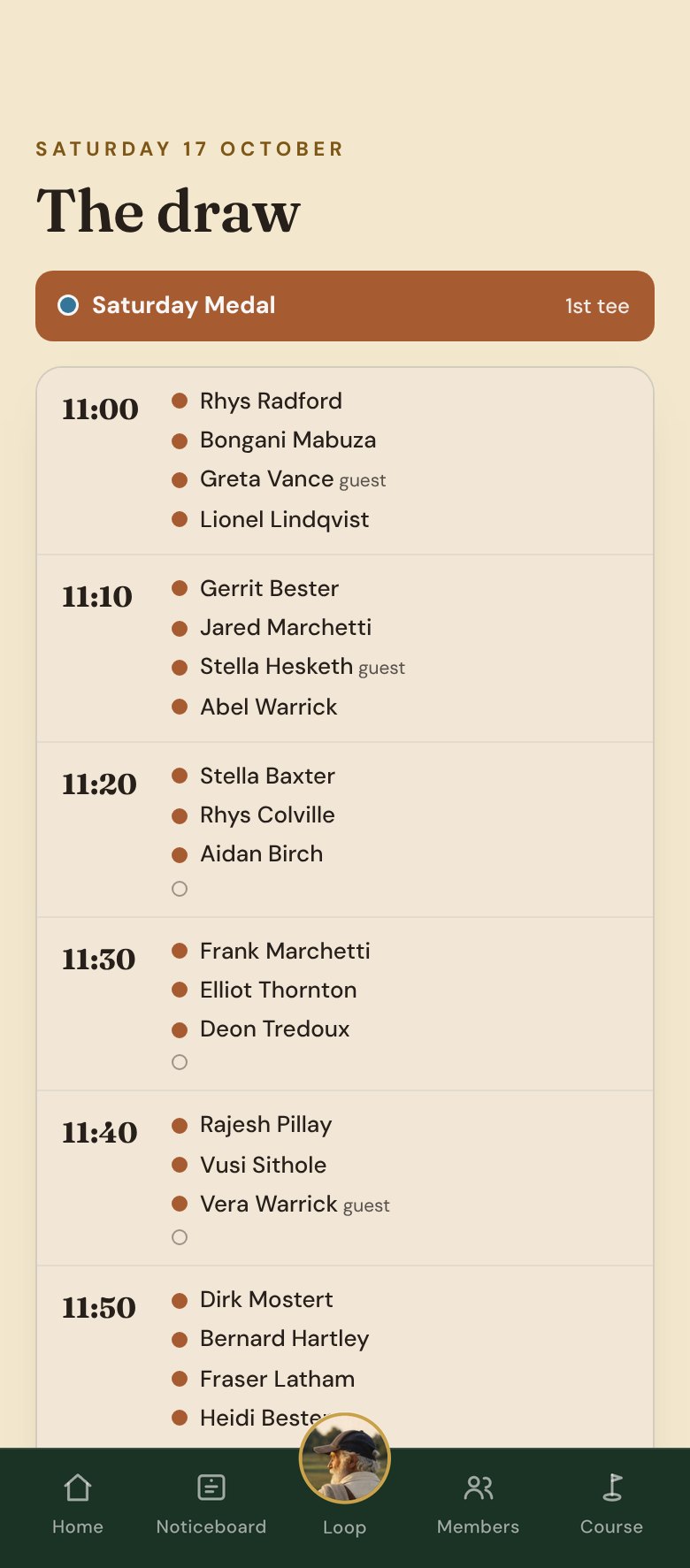 The draw for a Saturday Medal in the members' app